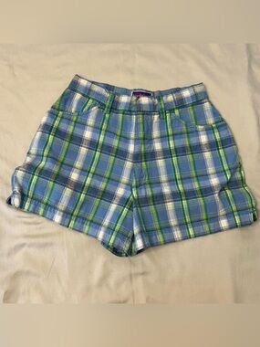 Vintage Y2K Twee Blue + Green Plaid Shorts by NorthCrest